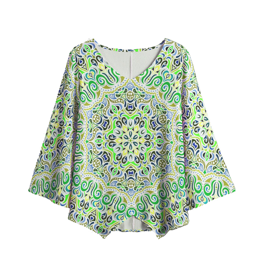 Green - Blue - Yellow V-Neck Blouse