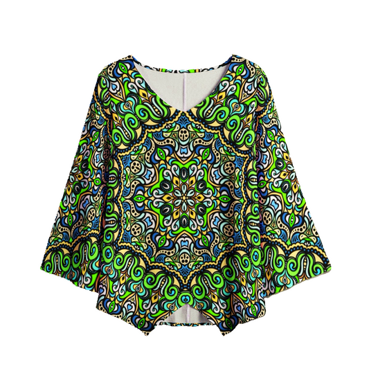 Green - Blue - Yellow V-Neck Blouse