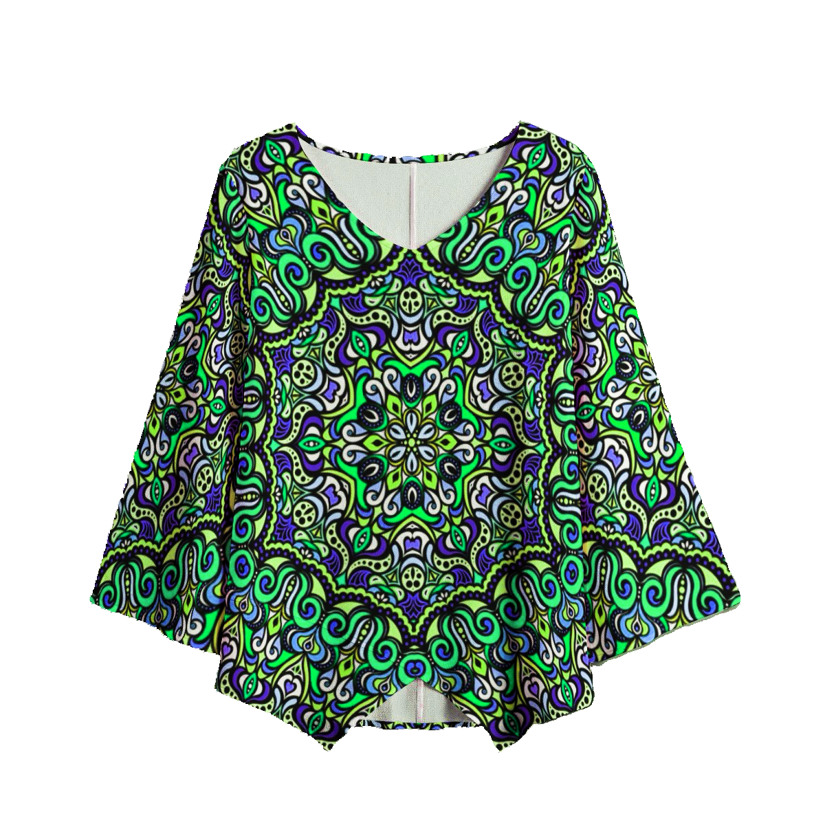 Green - Blue - Turquoise V-Neck Blouse