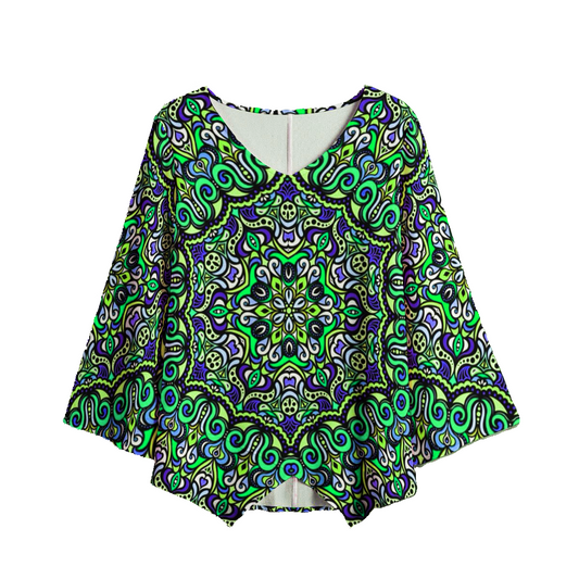 Green - Blue - Turquoise V-Neck Blouse