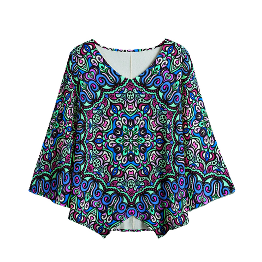 Blue - Purple - Turquoise V-Neck Blouse