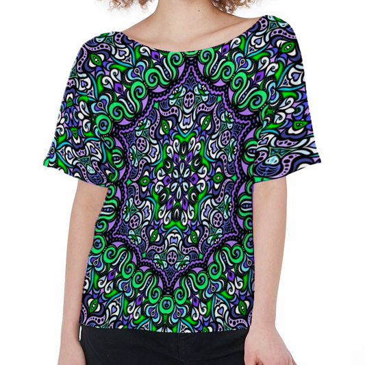 Green - Purple - Turquoise Boatneck T-Shirt