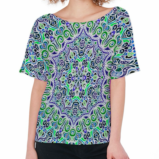 Blue - Turquoise - Green Boatneck T-Shirt