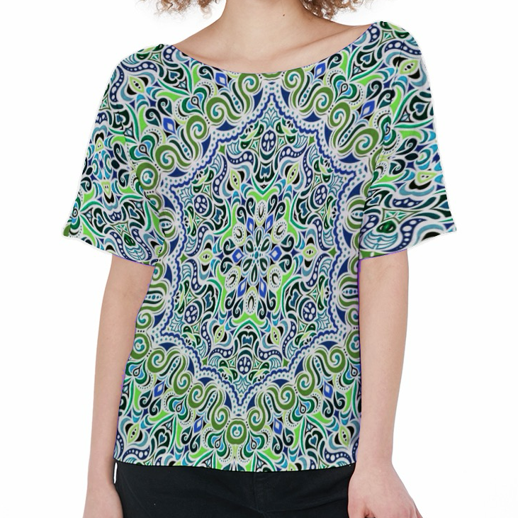 Green - Blue - Turquoise Boatneck T-Shirt