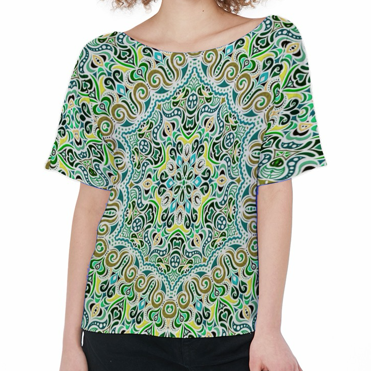 Green - Yellow - Turquoise Boatneck T-Shirt