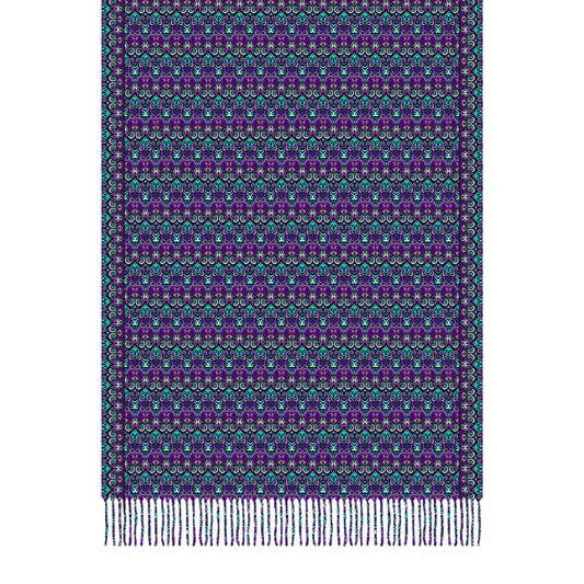Purple - Turquoise Abstract Doodle Scarf with Tassels