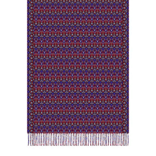Red - Purple Abstract Doodle Scarf with Tassels