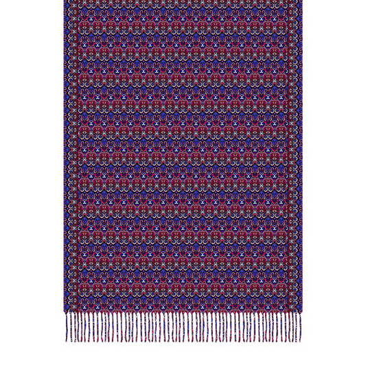 Red - Blue Abstract Doodle Scarf with Tassels